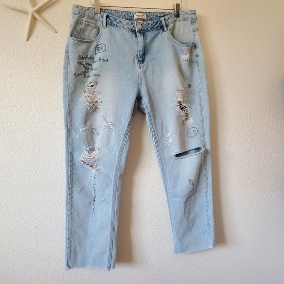 Adam Levine The Girlfriens Distressed Doddled Straight Leg Jeans Size 17 Women - Picture 2 of 11
